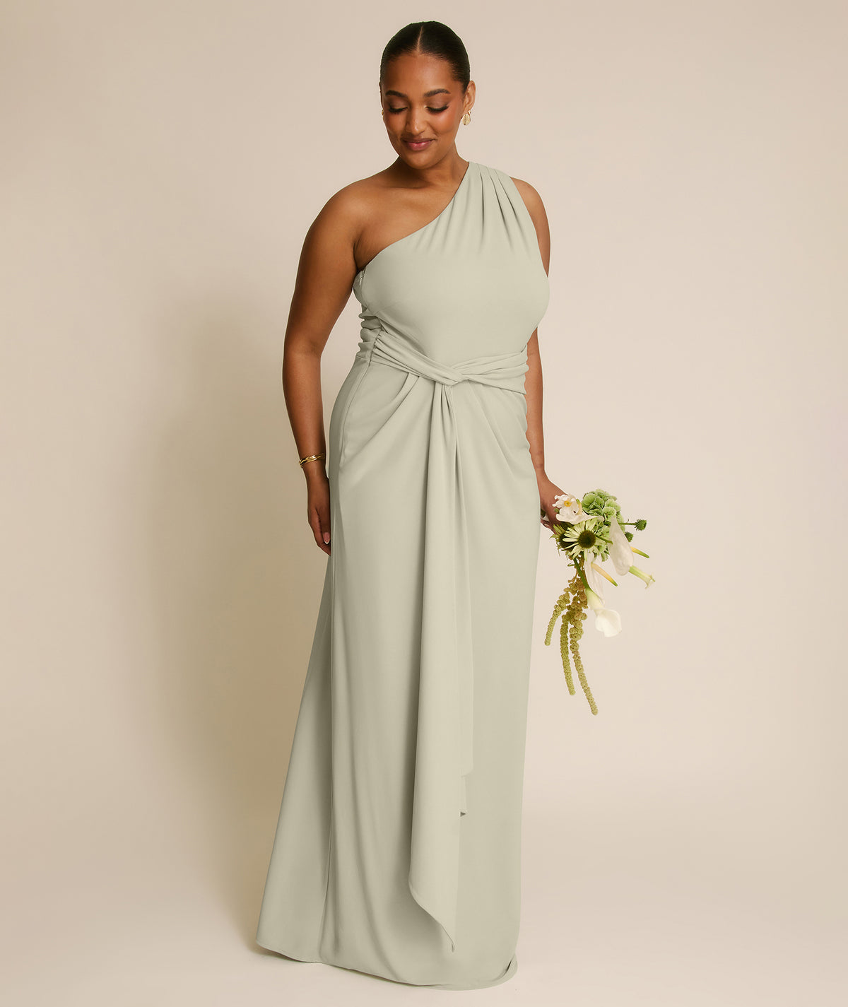 One Shoulder Stretch Sculpt Bridesmaid Dress - Soft Sage