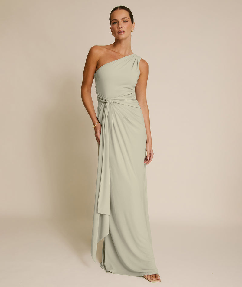 Six Stories Women's One Shoulder Drape Stretch Bridesmaid Dress - Sage Six Stories Women's One Shoulder Drape Stretch Bridesmaid Dress - Sage