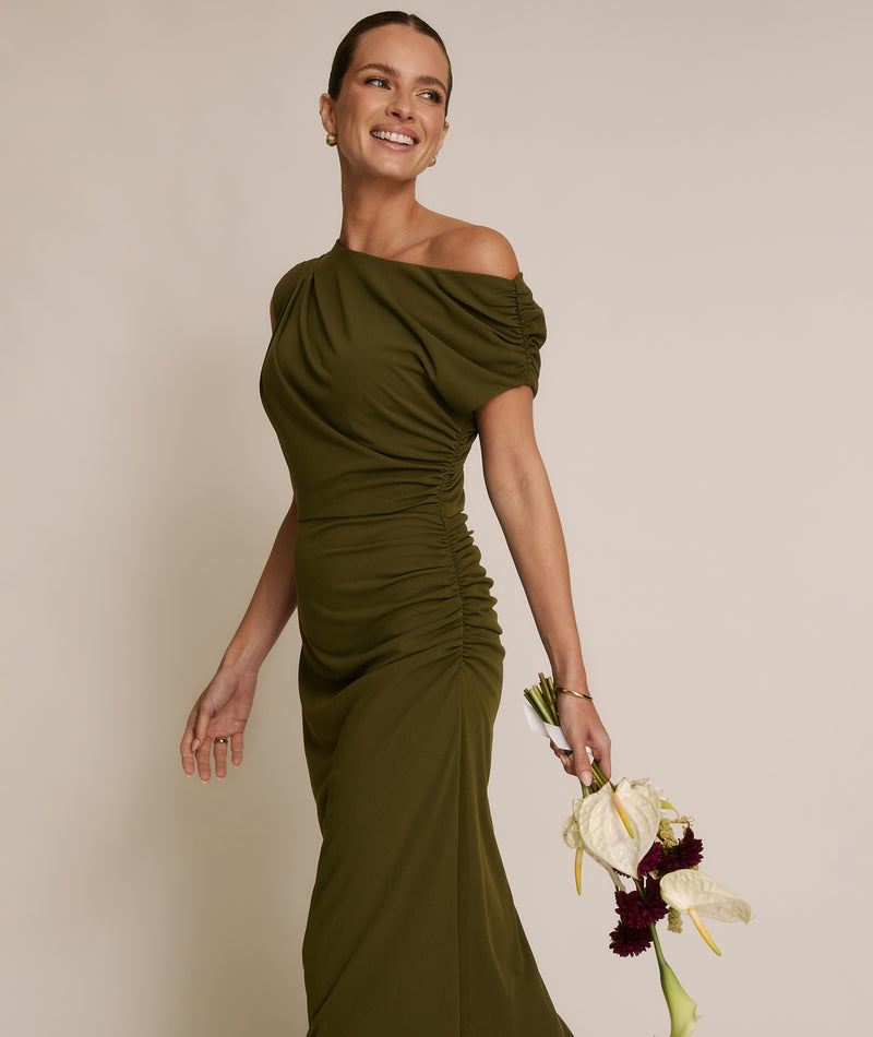 Six Stories Women's Slash Neck Draped Bridesmaid Dress - Fern Six Stories Women's Slash Neck Draped Bridesmaid Dress - Fern
