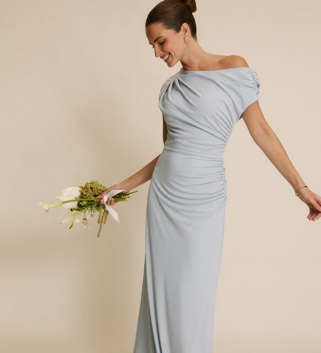 Six Stories Women's Slash Neck Draped Bridesmaid Dress