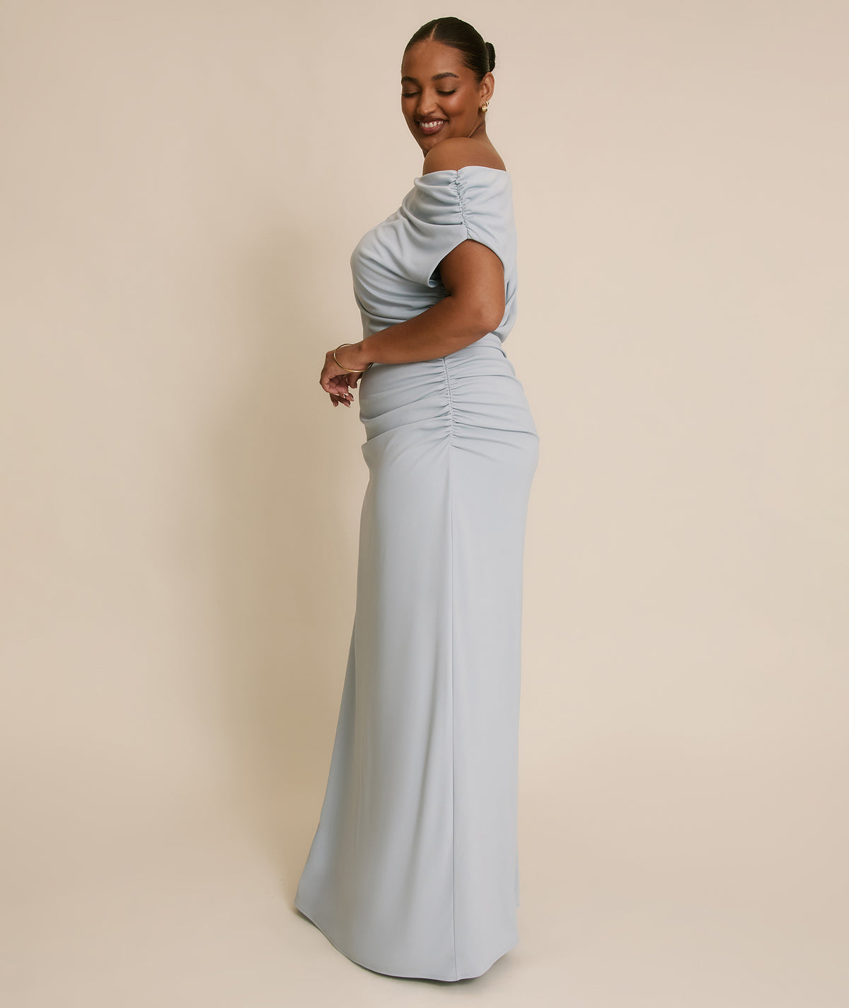 Asymmetric Neck Stretch Sculpt Bridesmaid Dress - Pale Blue