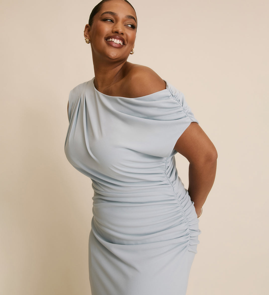 Six Stories Women's Slash Neck Draped Bridesmaid Dress - Pale Blue Six Stories Women's Slash Neck Draped Bridesmaid Dress - Pale Blue