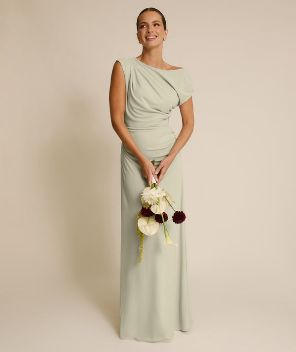 Asymmetric Neck Stretch Sculpt Bridesmaid Dress - Soft Sage