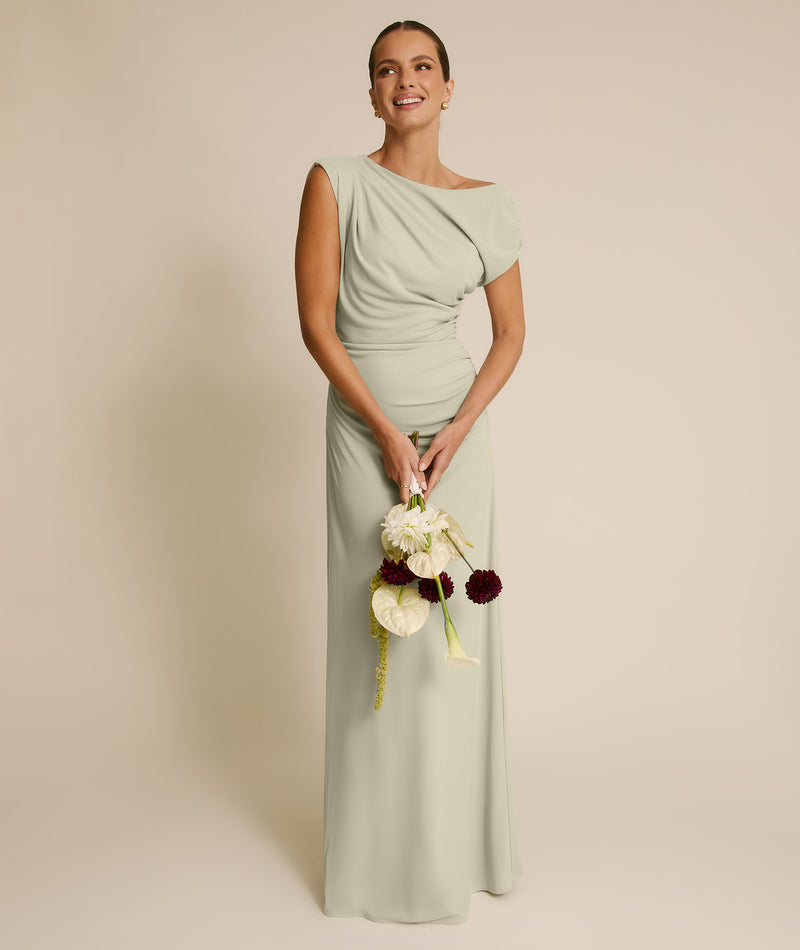 Asymmetric Neck Stretch Sculpt Bridesmaid Dress - Soft Sage