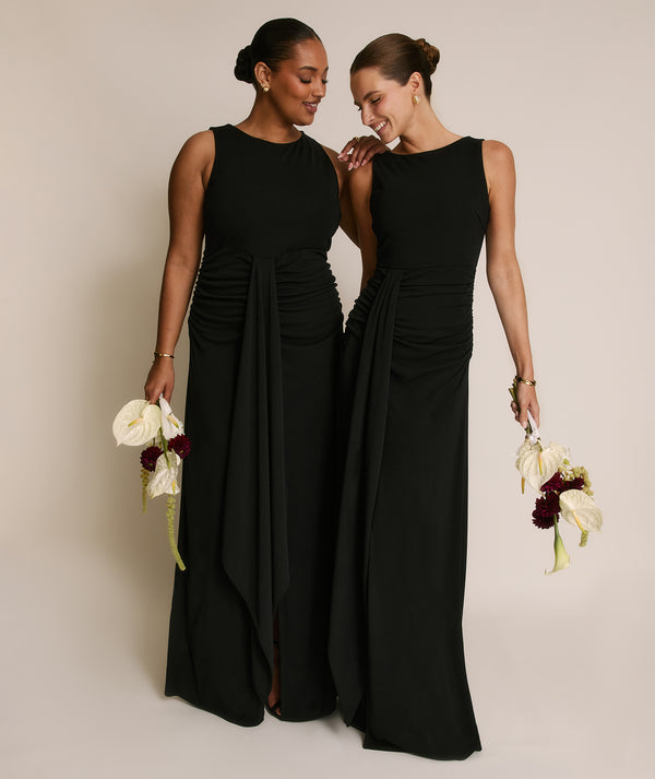 Drape Detail Stretch Sculpt Bridesmaid - Black