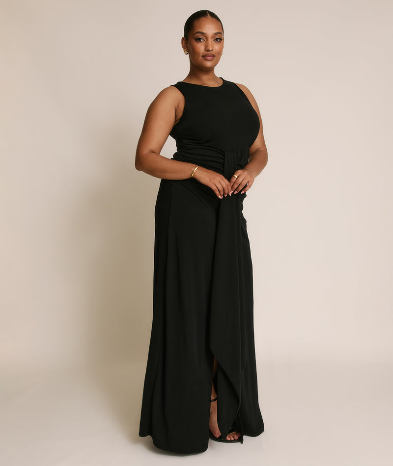 Drape Detail Stretch Sculpt Bridesmaid - Black
