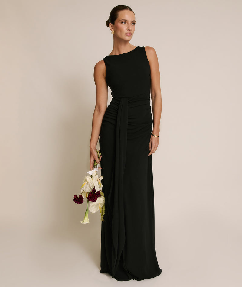 Drape Detail Stretch Sculpt Bridesmaid - Black