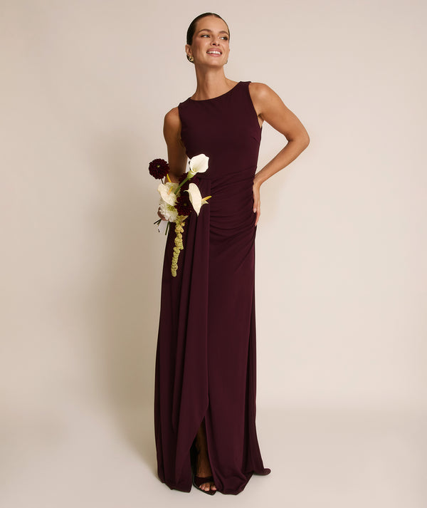 Drape Detail Stretch Sculpt Bridesmaid - Merlot