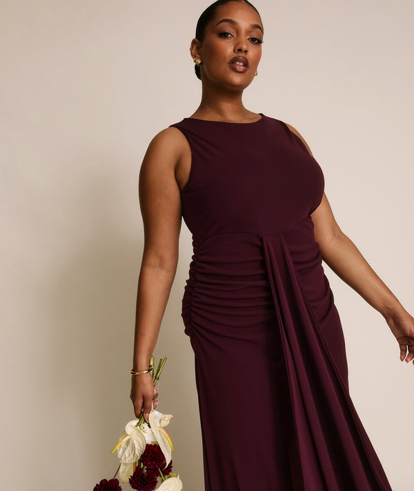 Drape Detail Stretch Sculpt Bridesmaid - Merlot