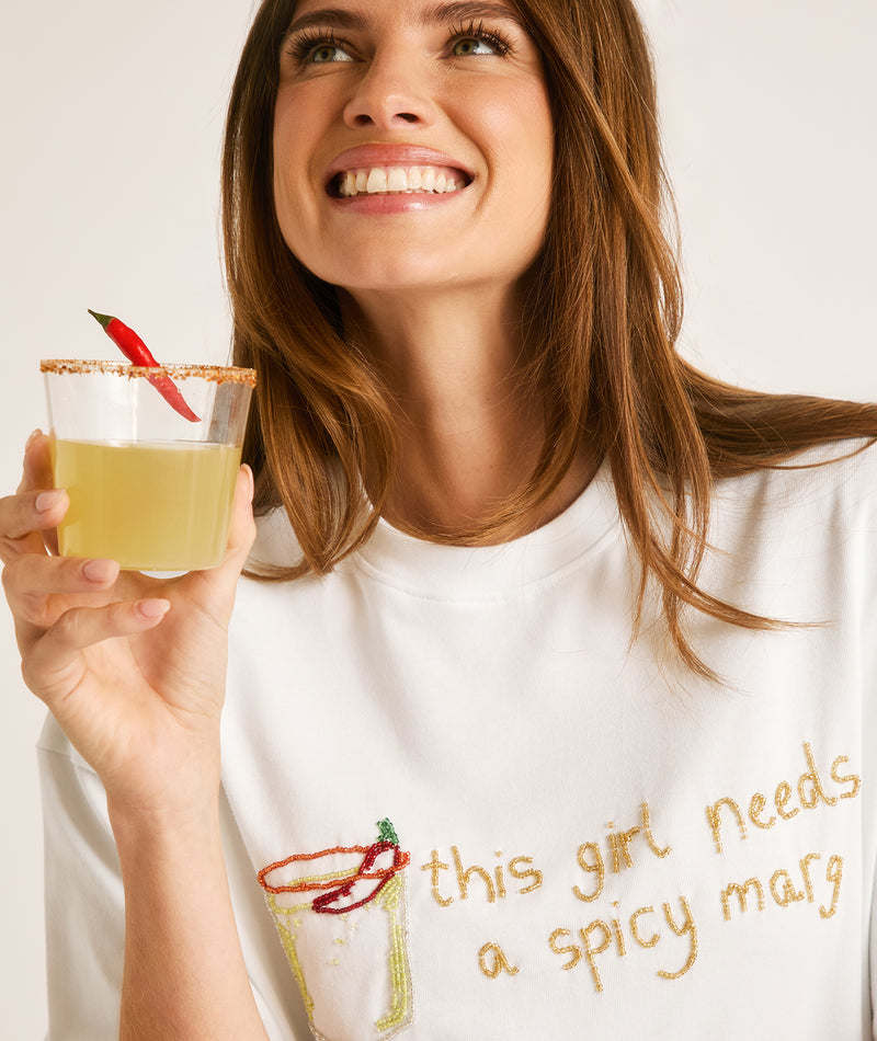 This Girl Needs a Spicy Marg Beaded Tee - White