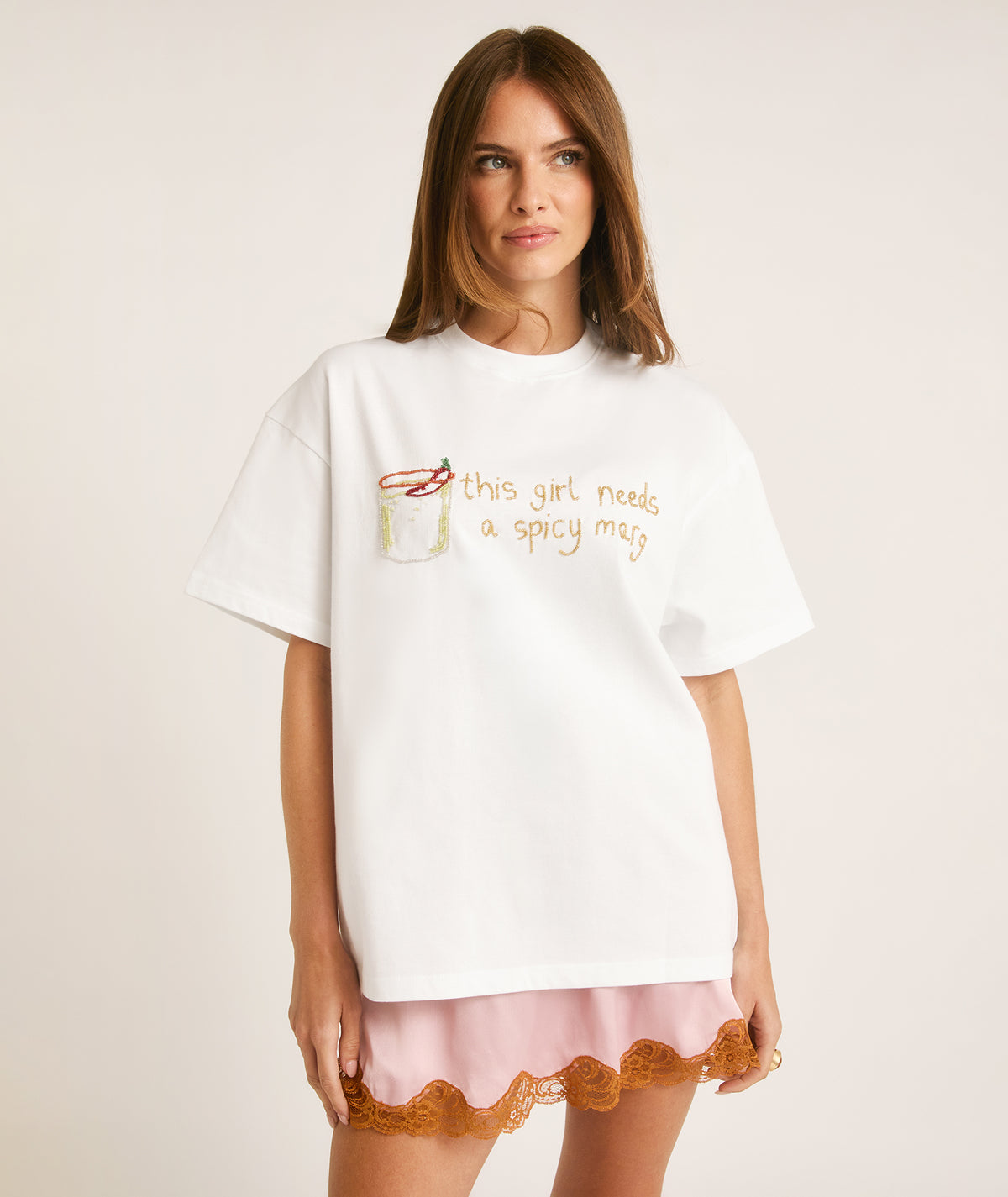 This Girl Needs a Spicy Marg Beaded Tee - White