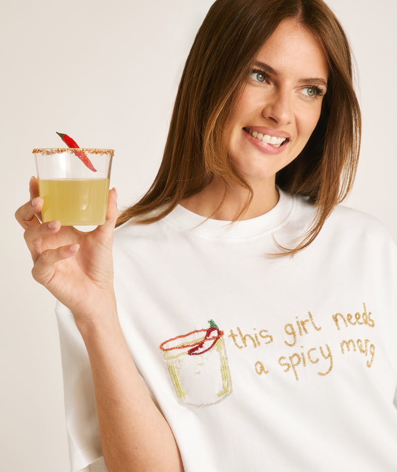 This Girl Needs a Spicy Marg Beaded Tee - White