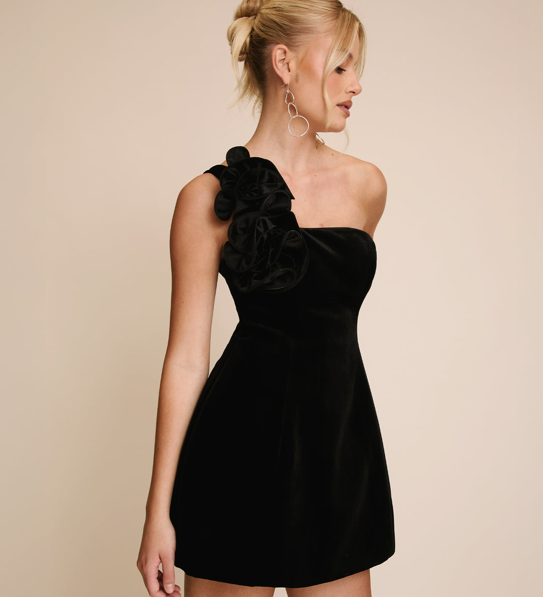 Velvet Corsage A-line Mini Dress - Black | Black Tie Dressing | Black Velvet Mini Dresses - Size US 4 Velvet Corsage A-line Mini Dress - Black | Black Tie Dressing | Black Velvet Mini Dresses - Size US 4