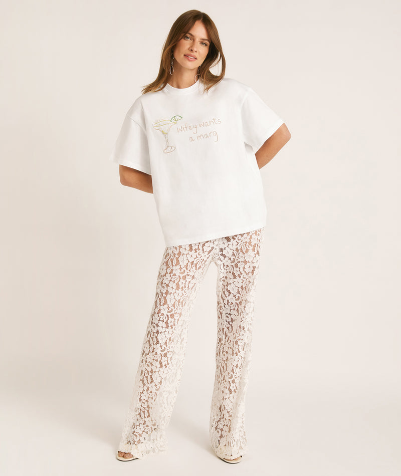 Wifey Wants a Marg Beaded Tee - White