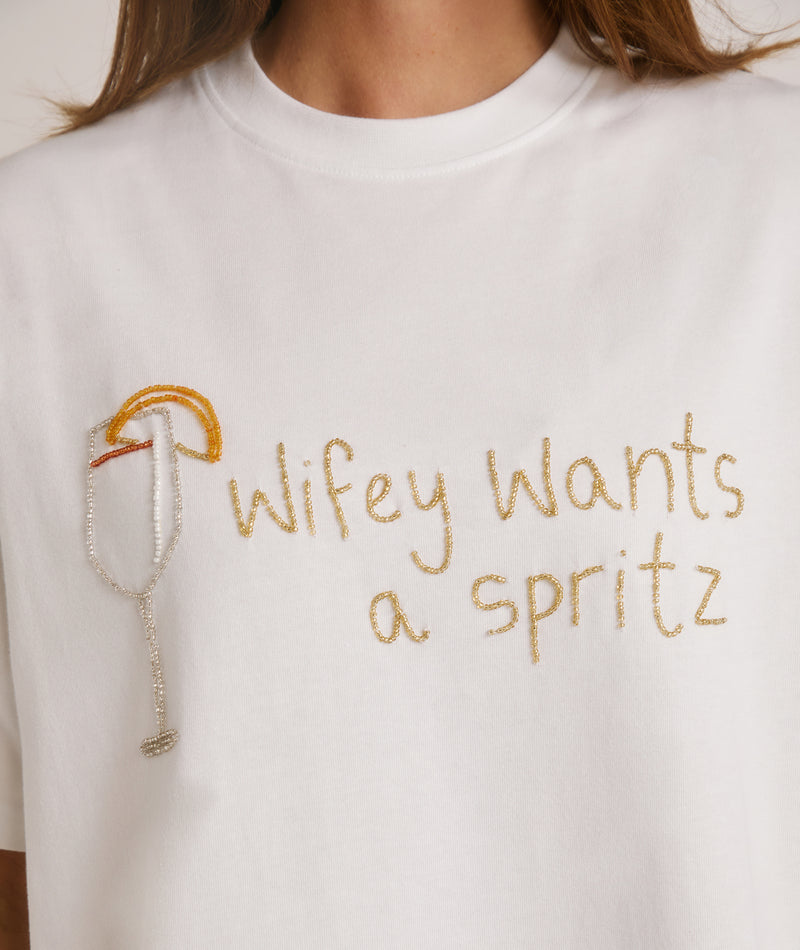 Wifey Wants a Spritz Beaded Tee - White