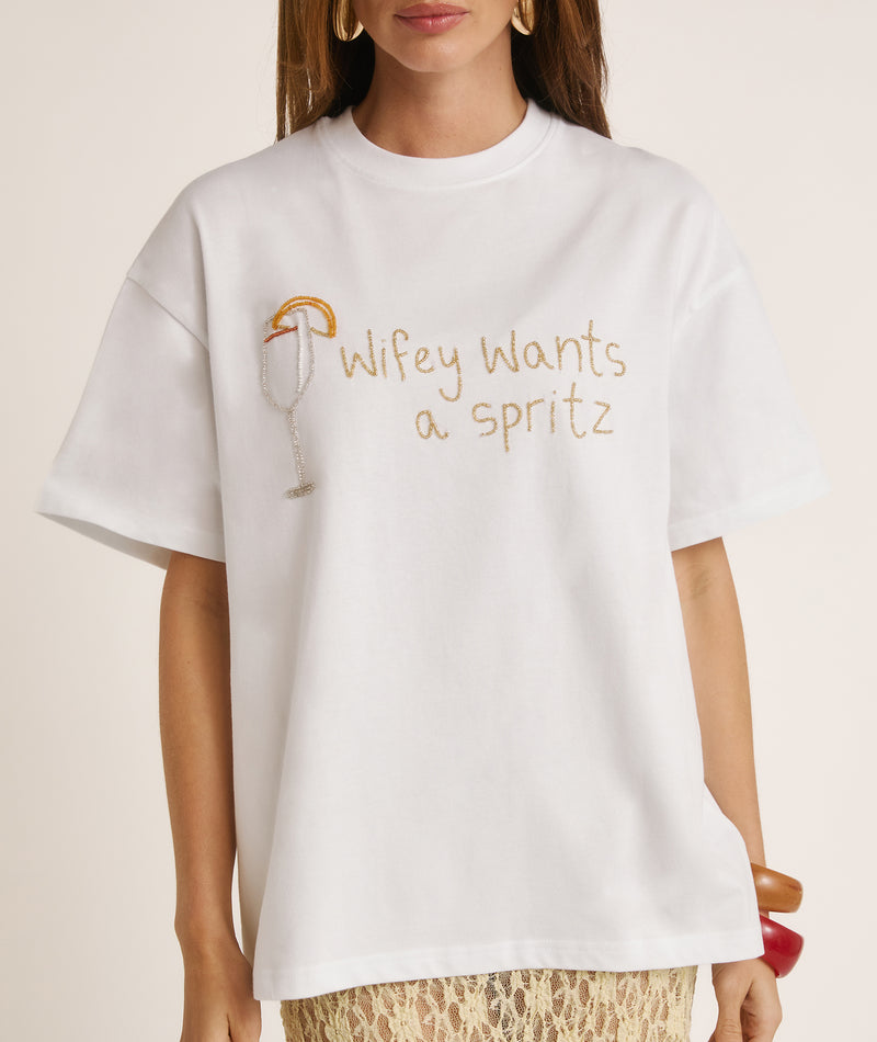 Wifey Wants a Spritz Beaded Tee - White