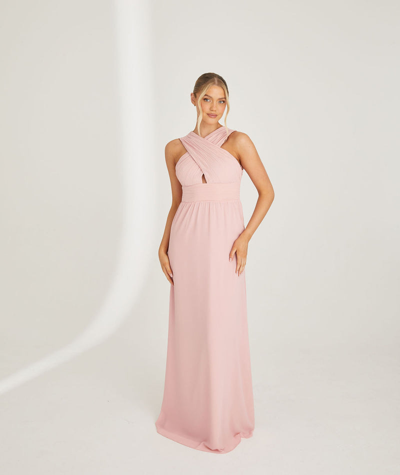 Cross Neck Chiffon Bridesmaid Dress - Peony Pink- Size US 10 Cross Neck Chiffon Bridesmaid Dress - Peony Pink- Size US 10