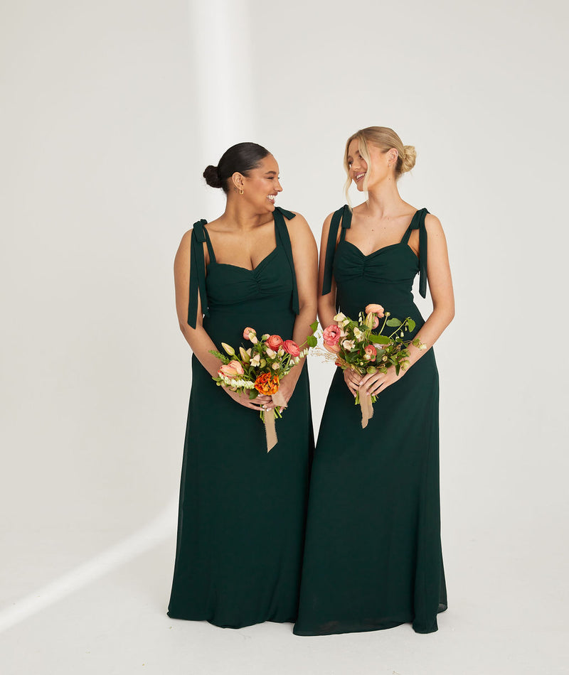 Bow Tie Chiffon Bridesmaid Dress - Emerald Six Stories Bow Tie Chiffon Bridesmaid Dress - Emerald Six Stories