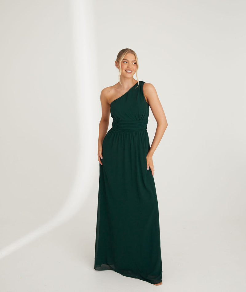 One Shoulder Chiffon Bridesmaid Dress - Emerald Six Stories One Shoulder Chiffon Bridesmaid Dress - Emerald Six Stories