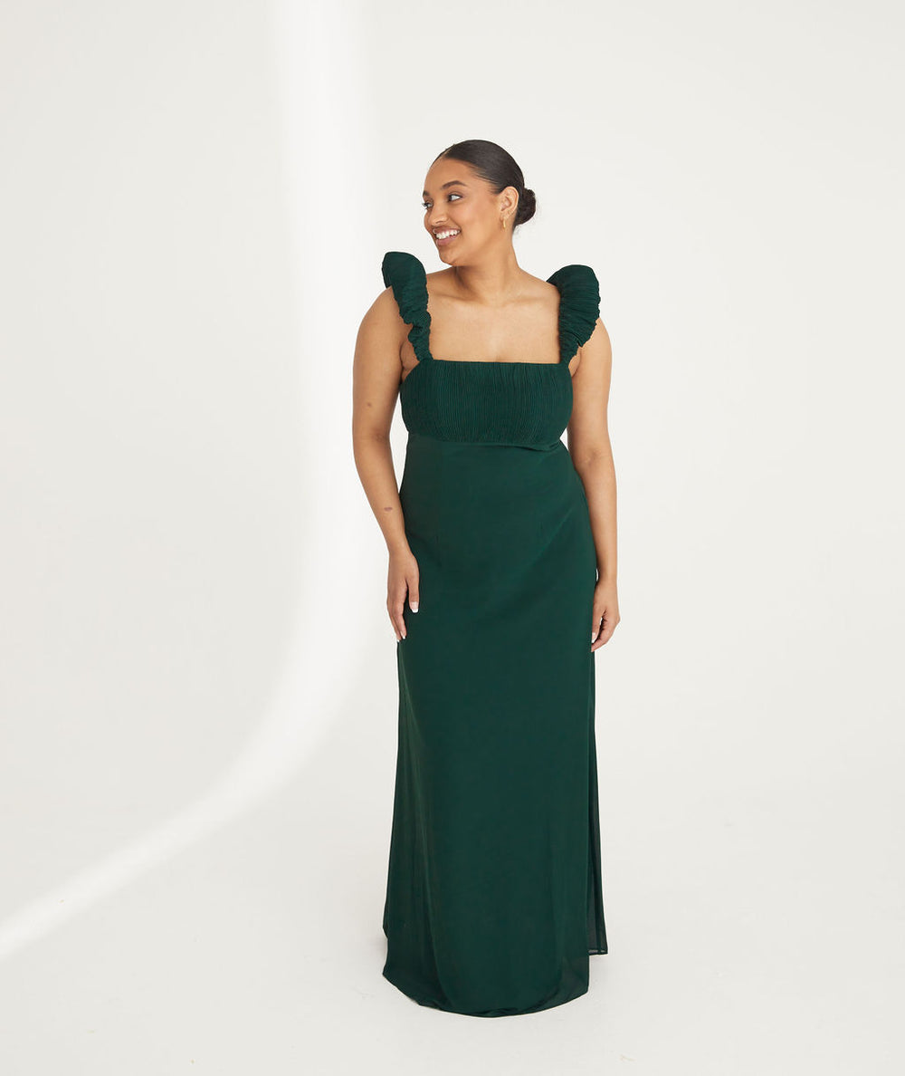 Bow One Shoulder Satin Bridesmaid Dress - Emerald | Six Stories | Sizes  from 2-14