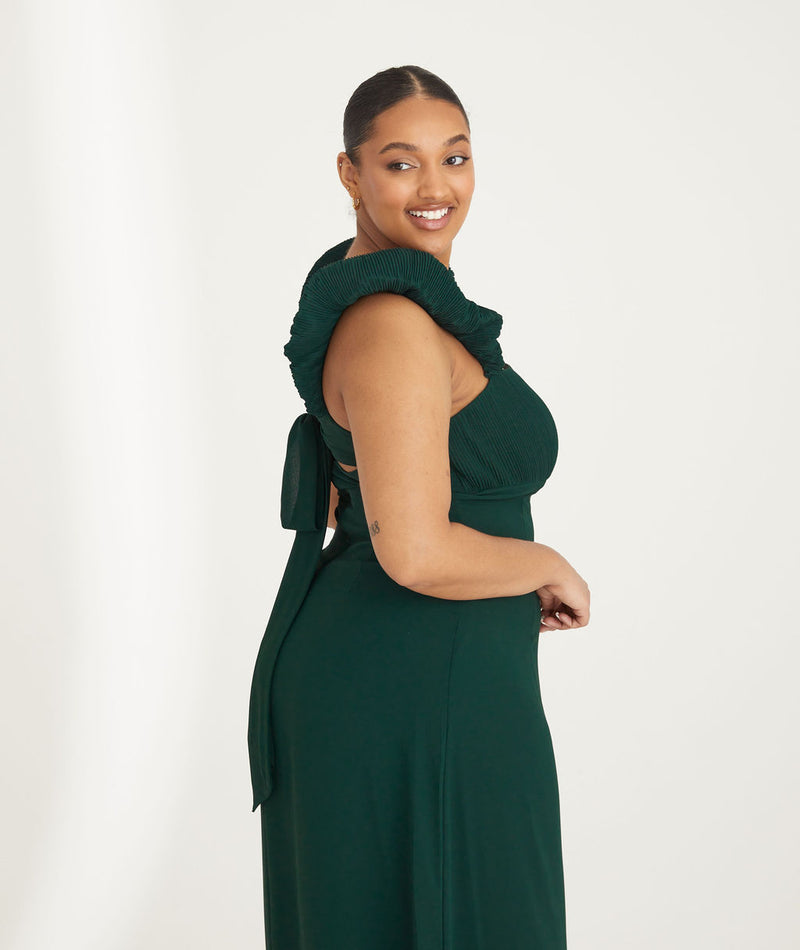 Statement Shoulder Chiffon Bridesmaid Dress - Emerald Six Stories Statement Shoulder Chiffon Bridesmaid Dress - Emerald Six Stories