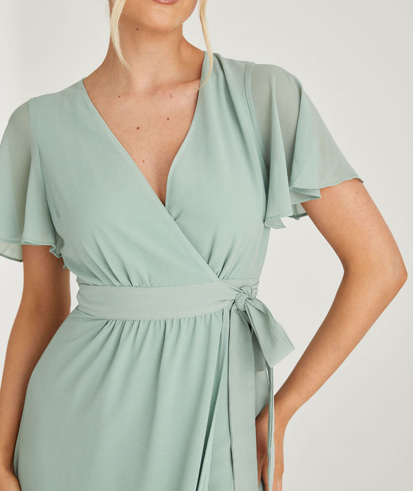 sage satin wrap dress Wrap Tie Satin Bridesmaid Dress
