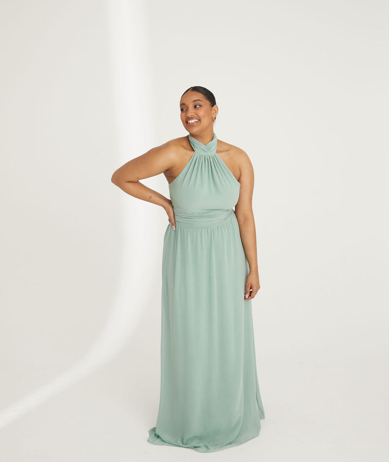 Halter Neck Chiffon Bridesmaid Dress - Sage Six Stories Halter Neck Chiffon Bridesmaid Dress - Sage Six Stories