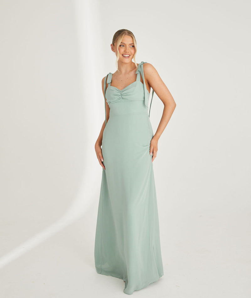 Bow Tie Chiffon Bridesmaid Dress - Sage- Size US 6 Bow Tie Chiffon Bridesmaid Dress - Sage- Size US 6