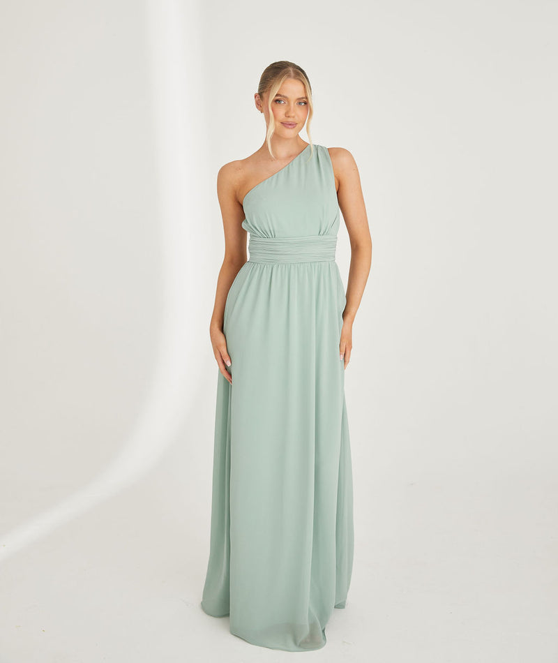 One Shoulder Chiffon Bridesmaid Dress - Sage One Shoulder Chiffon Bridesmaid Dress - Sage