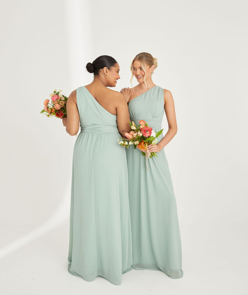 One Shoulder Chiffon Bridesmaid Dress - Sage One Shoulder Chiffon Bridesmaid Dress - Sage