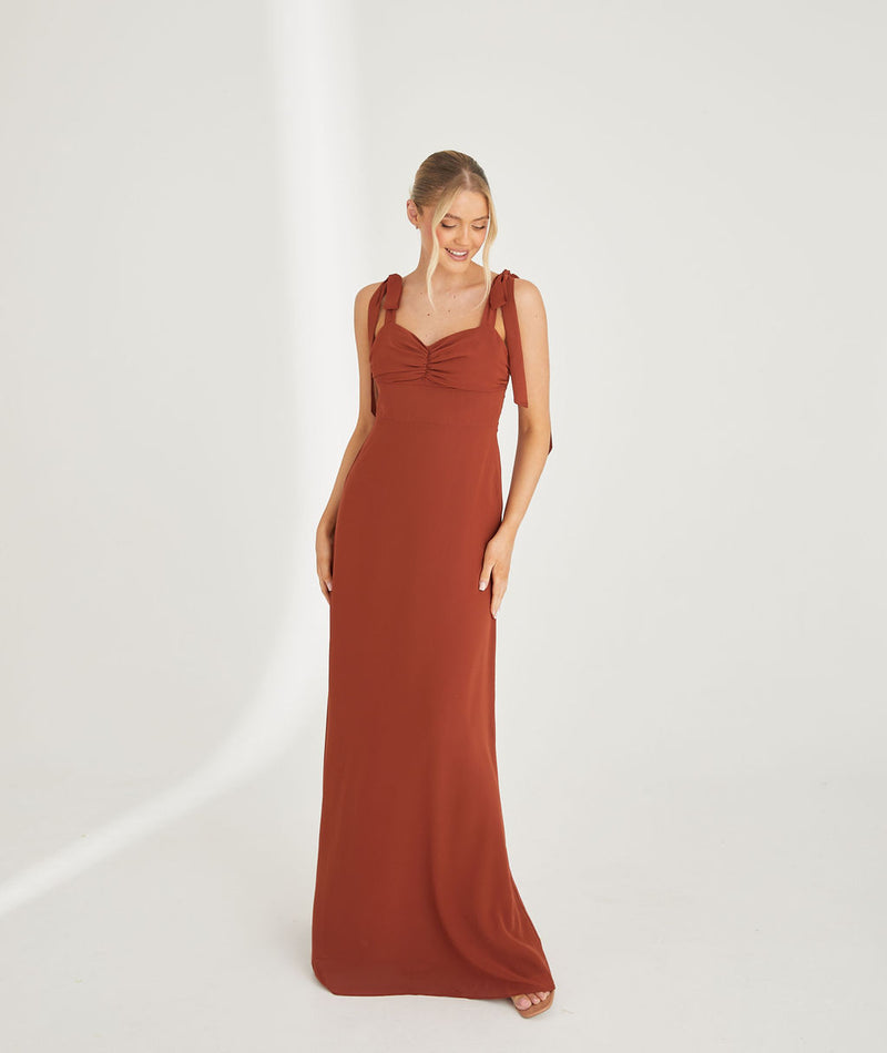 Bow Tie Chiffon Bridesmaid Dress - Rust- Size US 6 Bow Tie Chiffon Bridesmaid Dress - Rust- Size US 6