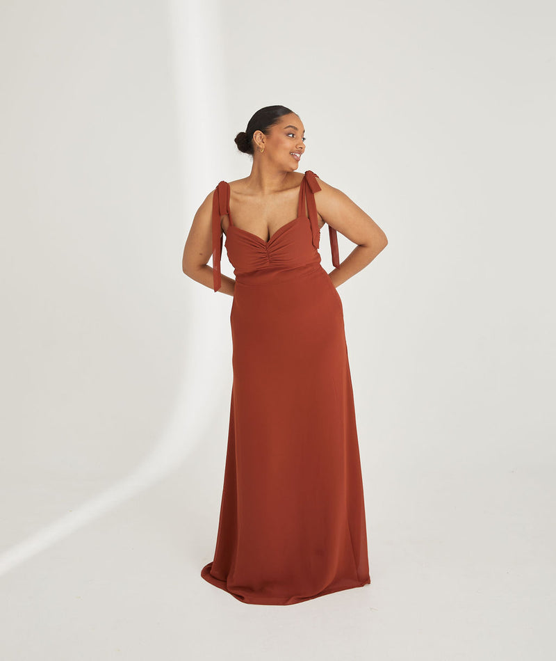 Bow Tie Chiffon Bridesmaid Dress - Rust Six Stories Bow Tie Chiffon Bridesmaid Dress - Rust Six Stories
