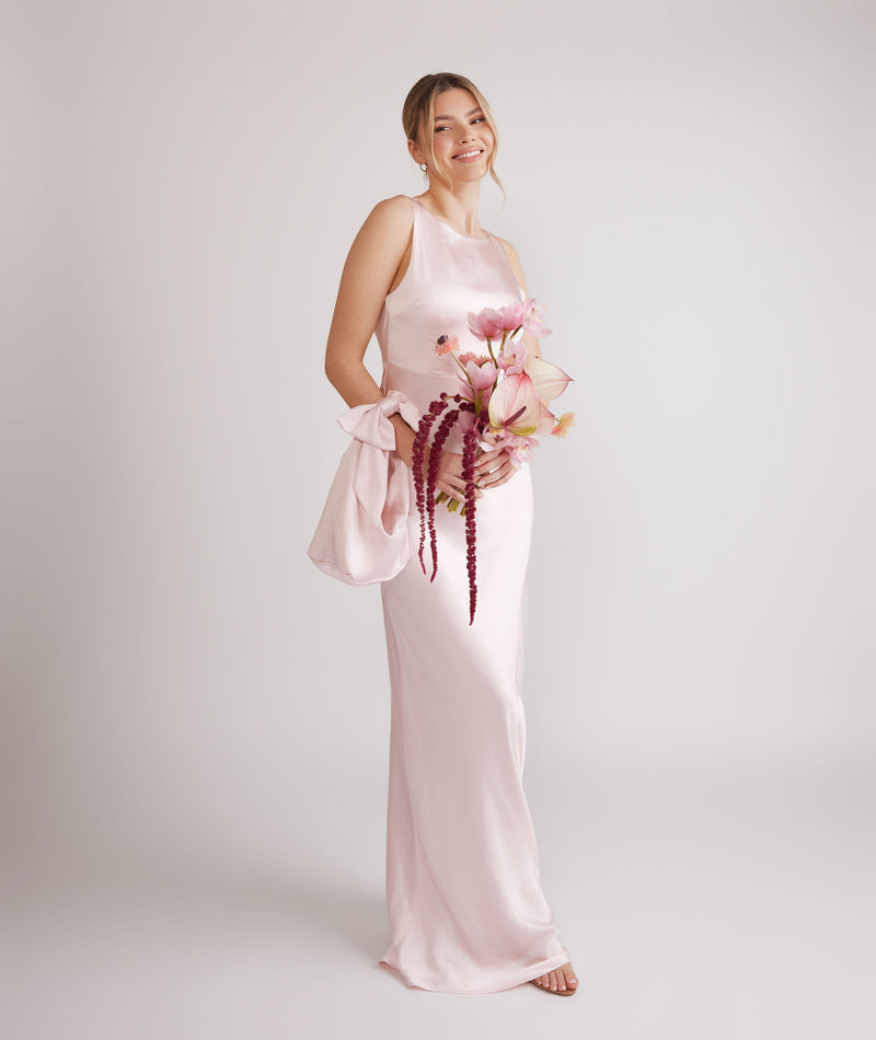 Cowl Back Satin Bridesmaid Dress - Pale Pink Six Stories Cowl Back Satin Bridesmaid Dress - Pale Pink Six Stories
