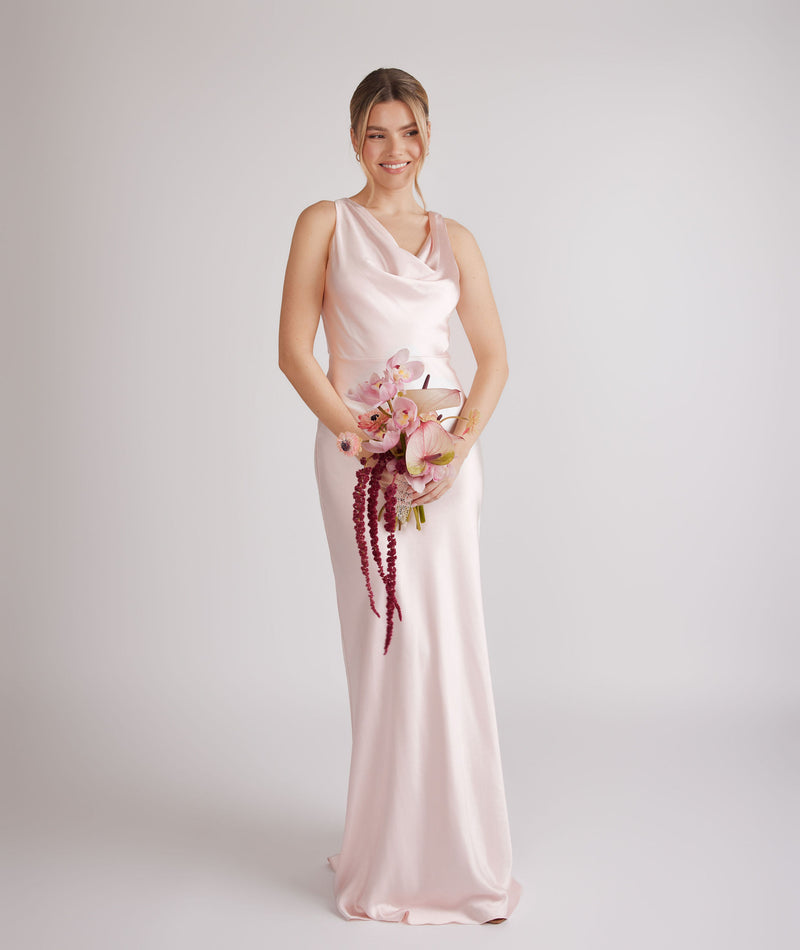 Cowl Front Satin Bridesmaid Dress - Pale Pink- Size US 18 Cowl Front Satin Bridesmaid Dress - Pale Pink- Size US 18