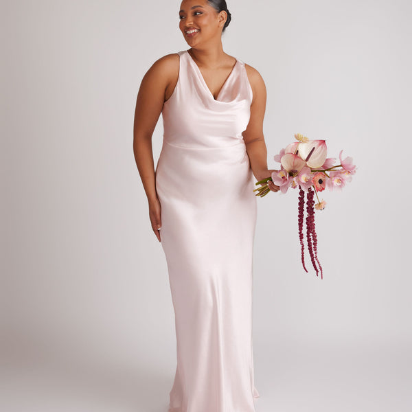 Cowl Front Satin Bridesmaid Dress