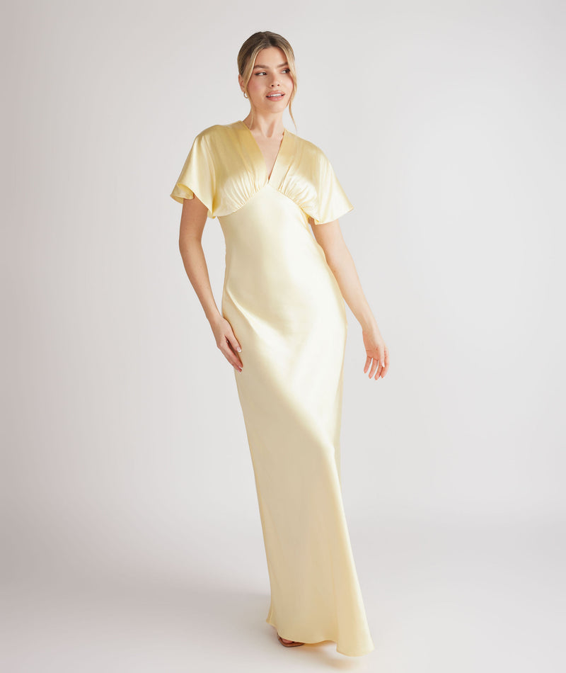 Plunge Batwing Satin Bridesmaid Dress - Butter Lemon- Size US 26 Plunge Batwing Satin Bridesmaid Dress - Butter Lemon- Size US 26