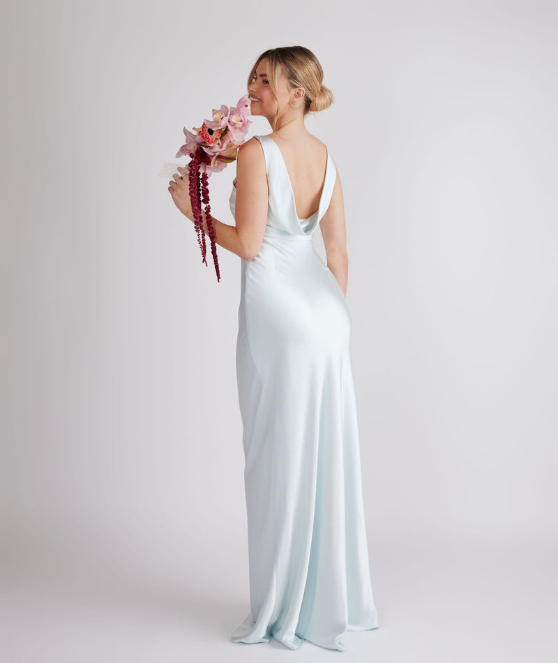 Six Stories Cowl Back Satin Bridesmaid Dress - Ice blue Six Stories Cowl Back Satin Bridesmaid Dress - Ice blue