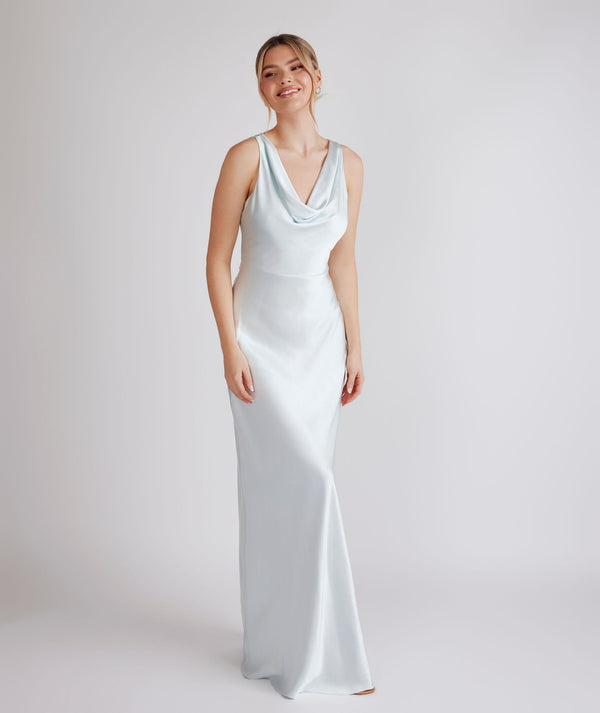 Gathered Bust Satin Bridesmaid Dress - Ice Blue- Size US 12 Gathered Bust Satin Bridesmaid Dress - Ice Blue- Size US 12