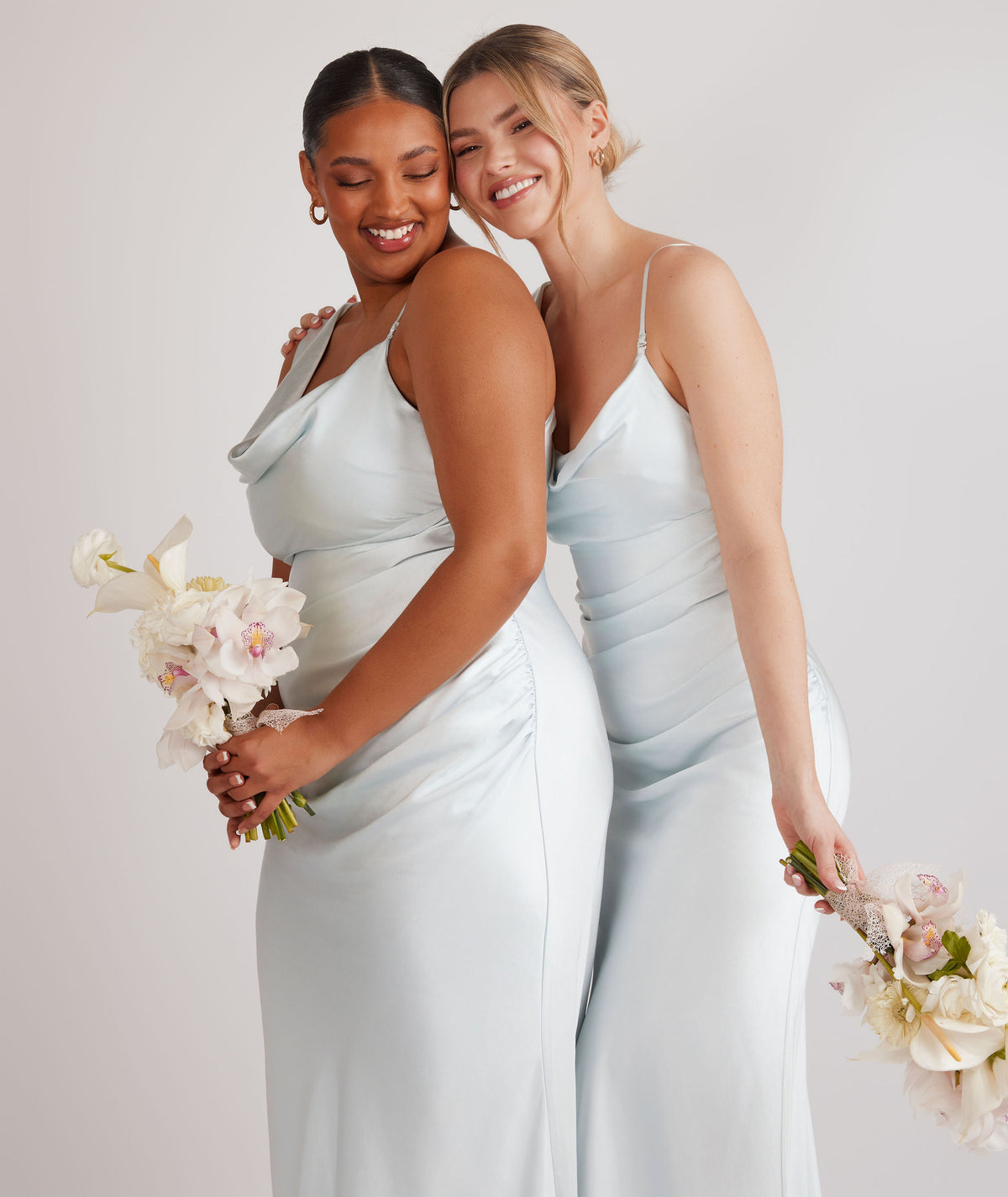 Gathered Bust Satin Bridesmaid Dress - Ice Blue  Six Stories