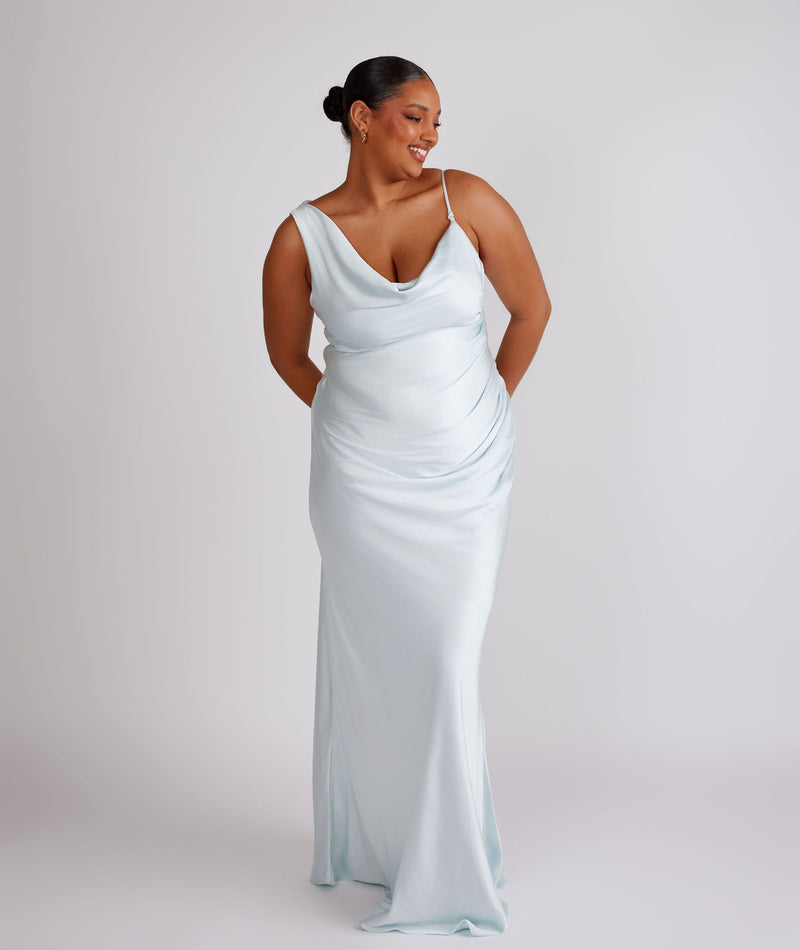 Cowl Asymmetrical Satin Bridesmaid Dress - Ice Blue Six Stories Cowl Asymmetrical Satin Bridesmaid Dress - Ice Blue Six Stories