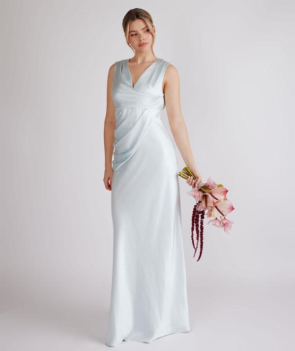 Gathered Bust Satin Bridesmaid Dress - Ice Blue- Size US 12 Gathered Bust Satin Bridesmaid Dress - Ice Blue- Size US 12