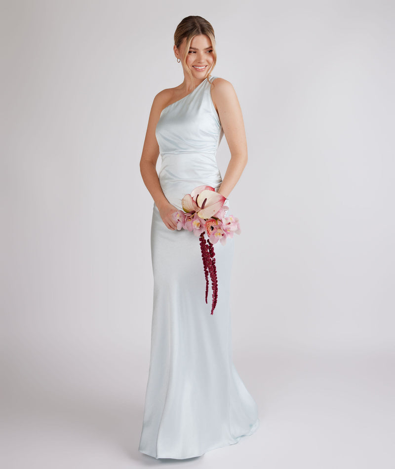 One Shoulder Satin Bridesmaid Dress - Ice Blue- Size US 8 One Shoulder Satin Bridesmaid Dress - Ice Blue- Size US 8