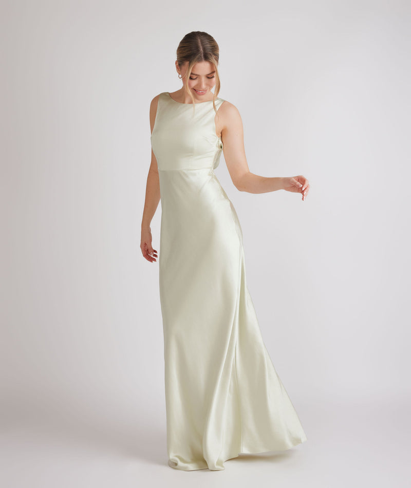 Cowl Back Satin Bridesmaid Dress - Pear Green Six Stories Cowl Back Satin Bridesmaid Dress - Pear Green Six Stories