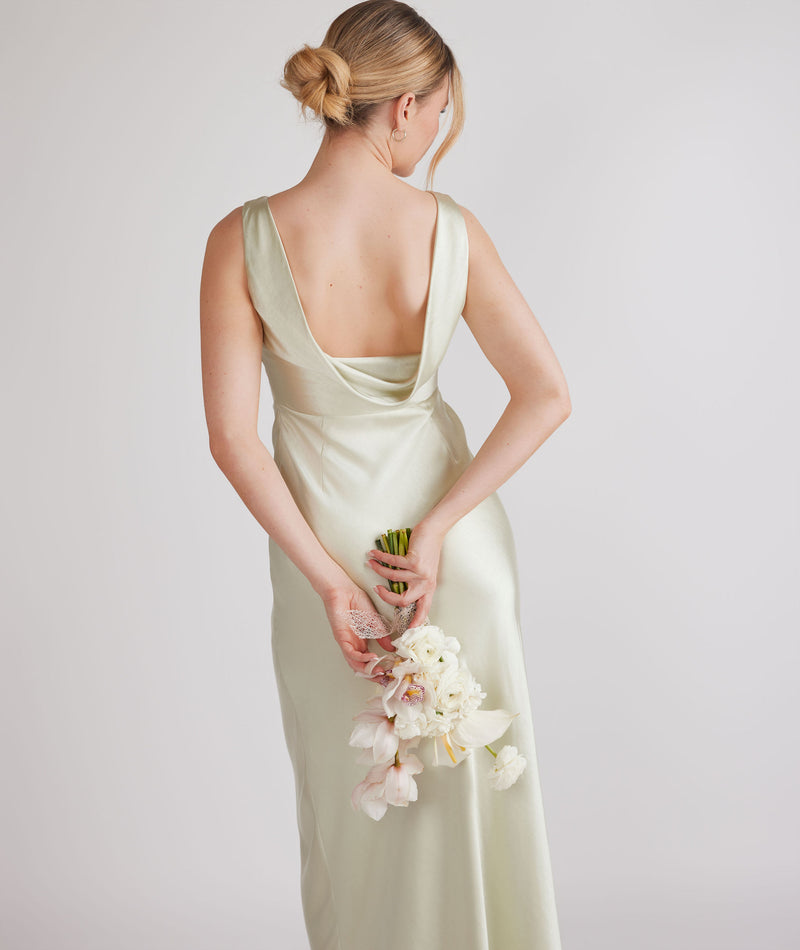 Cowl Back Satin Bridesmaid Dress - Pear Green- Size US 2 Cowl Back Satin Bridesmaid Dress - Pear Green- Size US 2