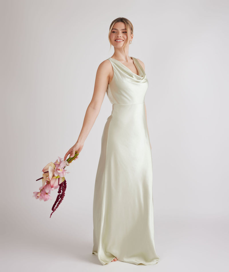 Cowl Front Satin Bridesmaid Dress - Pear Green Six Stories Cowl Front Satin Bridesmaid Dress - Pear Green Six Stories