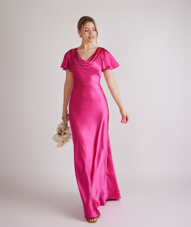 fuchsia bridesmaid dress satin Fuchsia Bridesmaid Dress Hot Pink Dress Magenta Bridesmaid Dress Prom Gown Dress Satin Bridesmaid Gown Wrap Evening Dress Miranda Dress