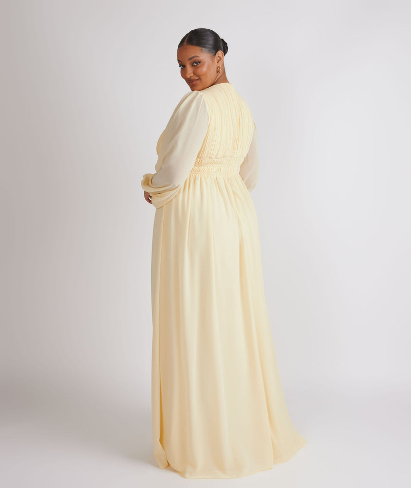 Balloon Sleeve Chiffon Bridesmaid Dress - Butter Lemon Six Stories Balloon Sleeve Chiffon Bridesmaid Dress - Butter Lemon Six Stories