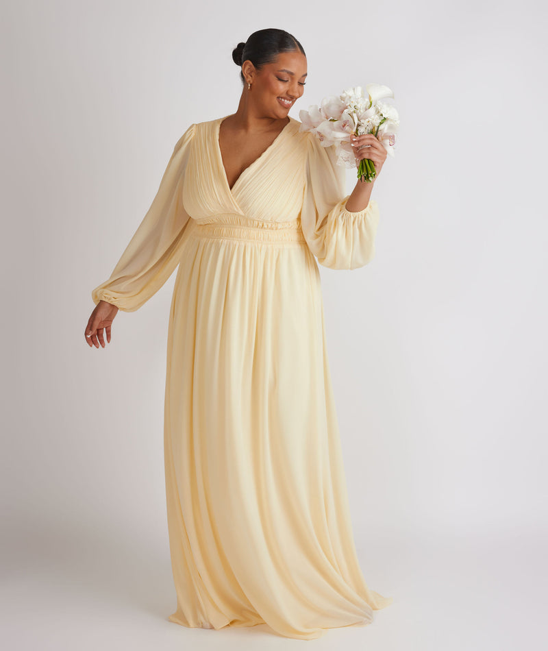 Balloon Sleeve Chiffon Bridesmaid Dress - Butter Lemon Balloon Sleeve Chiffon Bridesmaid Dress - Butter Lemon
