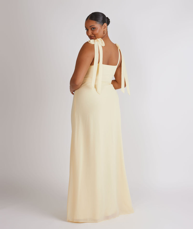 Bow Tie Chiffon Bridesmaid Dress - Butter Lemon- Size US 2 Bow Tie Chiffon Bridesmaid Dress - Butter Lemon- Size US 2