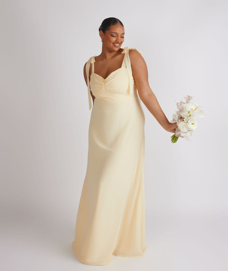 satin vs chiffon bridesmaid dresses Bow Tie Chiffon Bridesmaid Dress